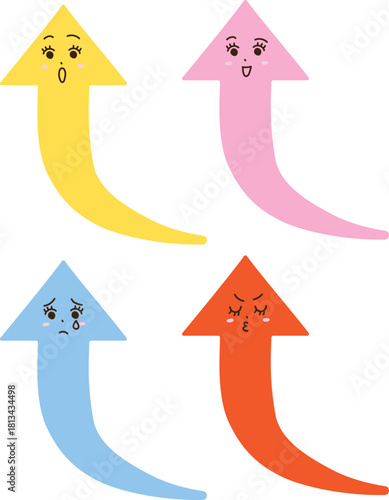 4つの表情の矢印キャラクターセット