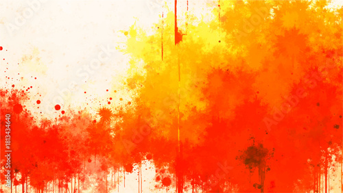 Vibrant Abstract Orange Watercolor Texture Background. Fiery Yellow Splatters, Ink Drips & Grunge. Warm Amber Autumn Glow for Creative Design, Digital Art & Wallpapers.