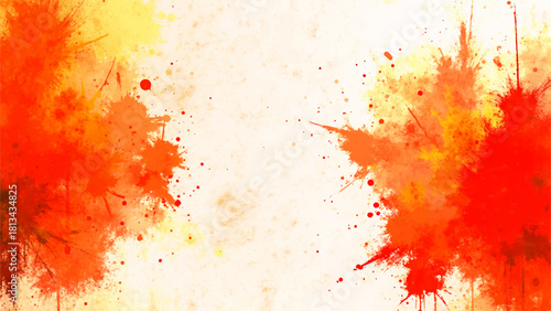 Vibrant Abstract Orange Watercolor Texture Background. Fiery Yellow Splatters, Ink Drips & Grunge. Warm Amber Autumn Glow for Creative Design, Digital Art & Wallpapers.