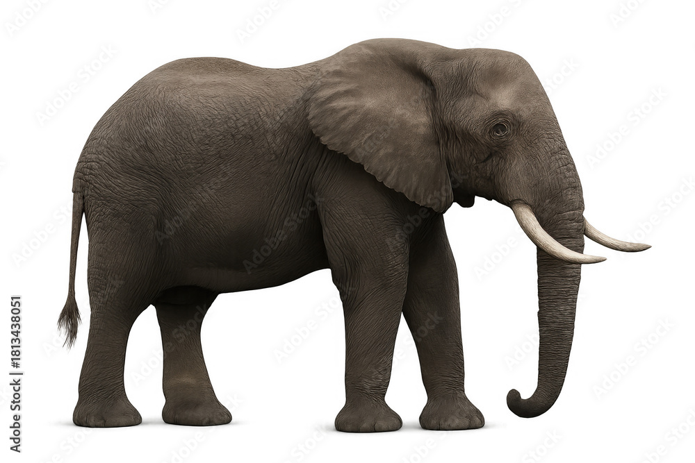 Fototapeta premium African elephant standing with large tusks, a powerful and iconic wildlife mammal on transparent background