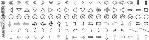 Black Arrow Line Arrow vector icon set in thin line style. different cursor arrow direction symbols in flat style. Black arrows icons