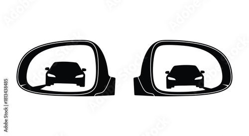Two car side mirrors showing a vehicle in the reflection, indicating proximity and awareness.