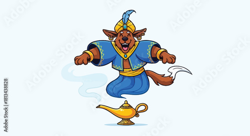 Angry Tiger Genie Bursting Out of Magic Lamp