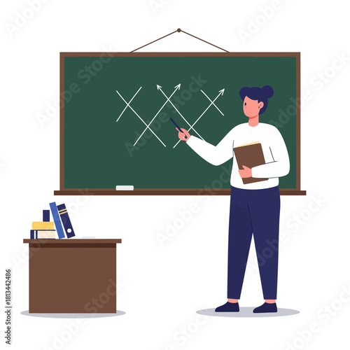 Teacher at blackboard guiding foundational learning, nurturing the natal spark of understanding and essential skill development in an academic setting