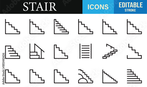 Minimalist stair vector pack with straight, angled, and geometric stair designs