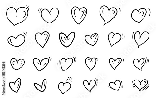 手書きのかわいいデザインのハートのイラストセット　バレンタインやクリスマス装飾に使用できるラブモチーフ