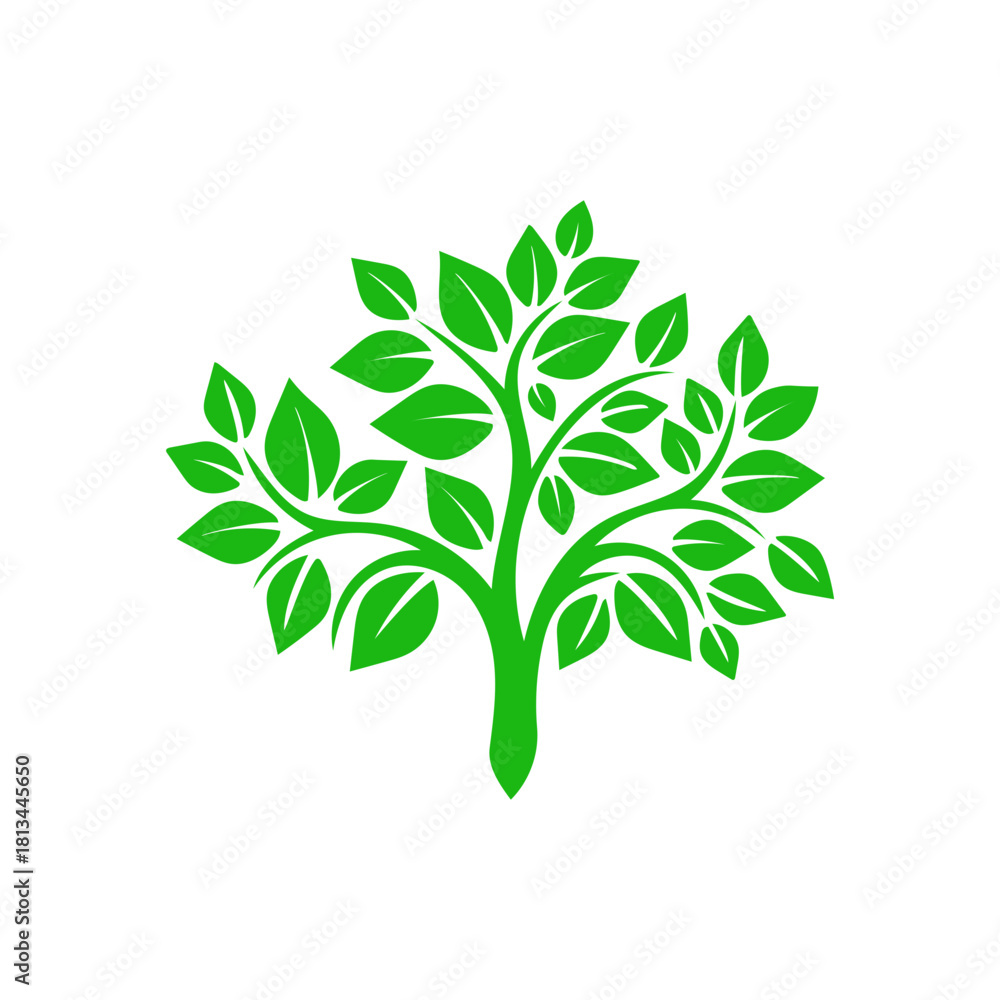 Fototapeta premium Stylized green tree silhouette with lush leaves on white background
