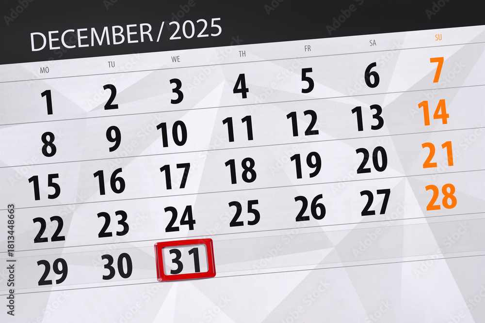 Obraz premium Calendar 2025, deadline, day, month, page, organizer, date, December, wednesday, number 31