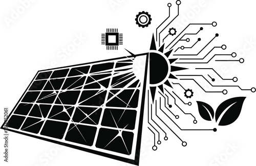 Solar panel technology with circuit board and sun illustration