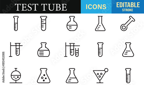 Vector set of chemistry experiment symbols featuring scientific containers and lab tools