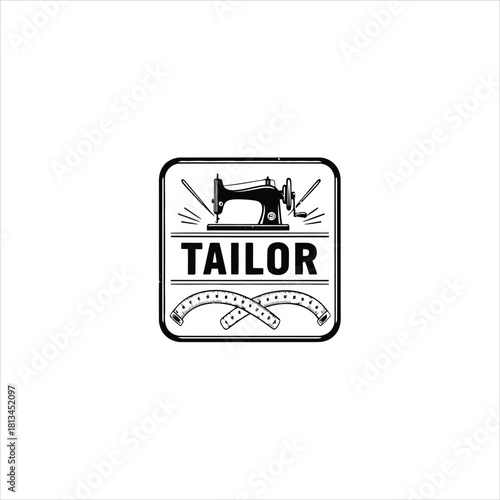 Tailor sewing machine and tools icon set