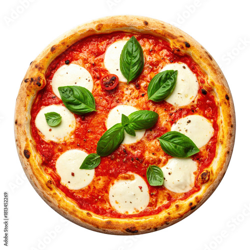 pizza margharita top view isolated on white or transparent