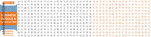 Business Line icons. and Big icon Set Business and Finance web icons in line style. Money, bank, contact, info graphic. Icon collection. Editable file, Vector illustration.