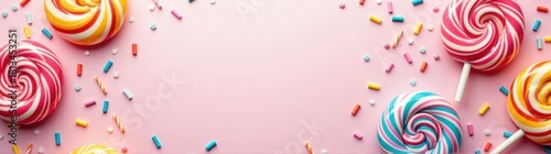 Pink background with lollipops and sprinkles