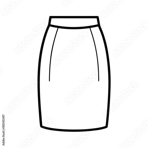 Simple Line Art Illustration of a Classic Pencil Skirt on a White Background