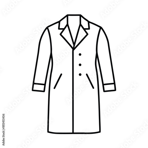 Simple Line Art Illustration of a Classic Men's Trench Coat with Buttons and Pockets