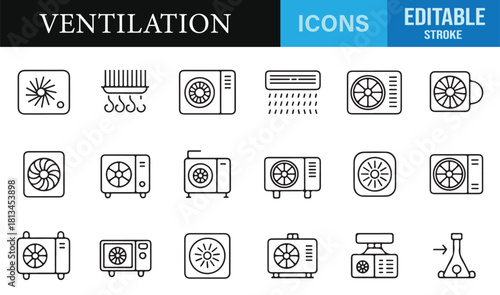Minimalist vector collection of ventilation appliances and home airflow systems