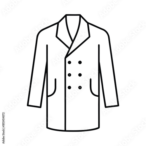 Simple Line Art Illustration of a Double-Breasted Coat with Pockets and Buttons