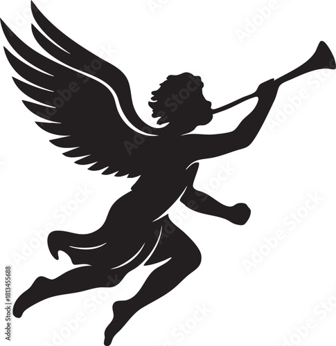 Angel silhouette playing trumpet