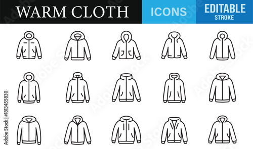 Collection of cold-weather garment icons in clean line style for fashion and retail graphics