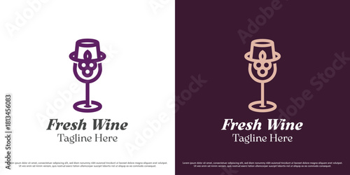 Red wine logo design vector illustration. Bar alcohol drink champagne grape silhouette. Simple minimalist elegant luxury vine icon symbol.