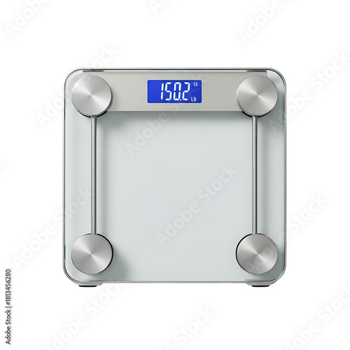 Modern White Glass Digital Bathroom Scale with Blue LED Display Showing 150.2LBS