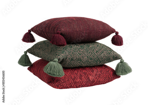 Stacked decorative pillows with tassels
