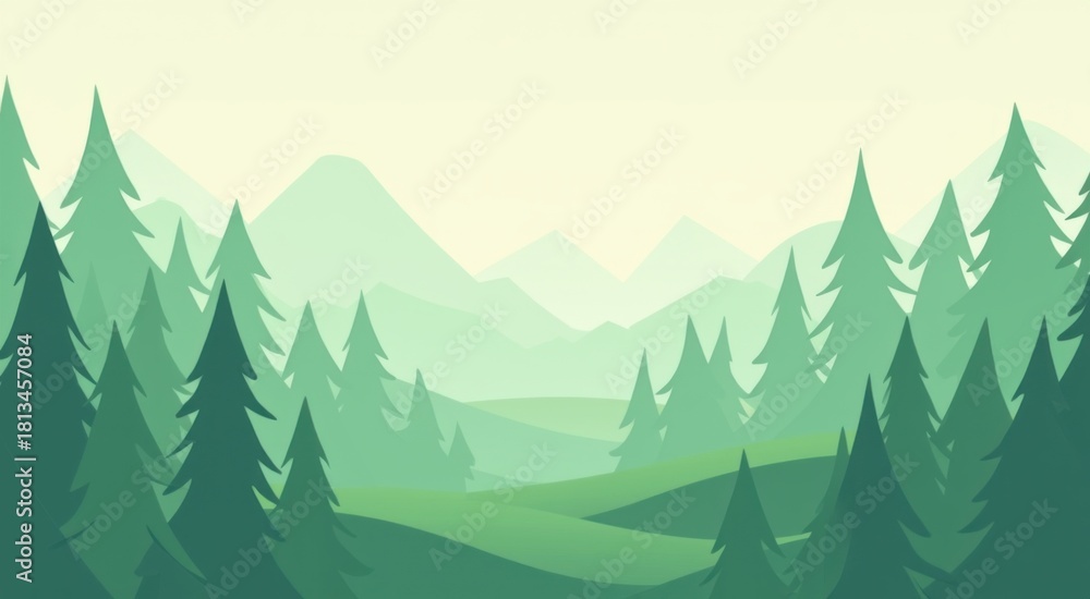 Fototapeta premium Green and white landscape with trees