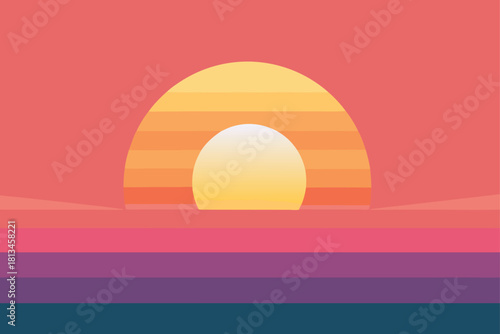 Abstract sunrise or sunset over geometric landscape Vector