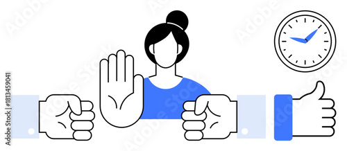 Decision-making concept. Hand gestures choices and evaluations, emphasizing decision-making processes. Decision-making is key in management, psychology, teamwork, productivity, and strategy visuals