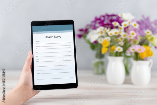 Health survey form mockup on tablet with friendly design Canon EOS R5 --ar 3:2 --profile sjdv69f --stylize 750 --v 7 Job ID: f2afb4f8-f88f-468f-9330-8e7af0d31c3d