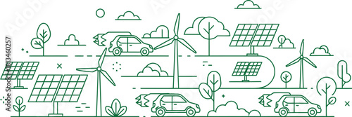 Sustainable living and renewable energy sources in a clean environment illustration