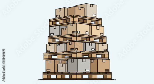 Stack of Cardboard Boxes on Pallets for Shipping and Storage.