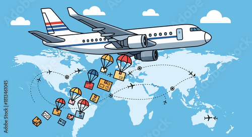 Global Air Cargo Delivery with Parachutes.