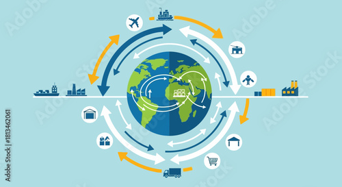 Global Logistics and Supply Chain Network Illustration.