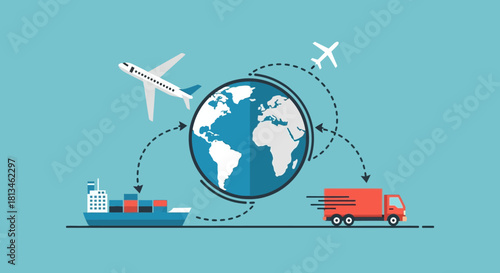 Global Logistics Network with Air, Sea, and Land Transportation.