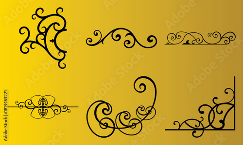 Ornate flourishes design elements decorative scrolls vintage embellishments victorian filigree elegant borders dividers headers footers corners frames invitation cards stationery art deco