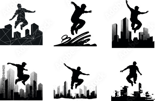 Traditional farmer silhouettes using pitchforks, hoes, and sickles in rural field agricultural work scene - flavector