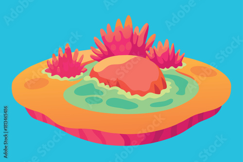 Stylized underwater island with vibrant coral reef life Vector