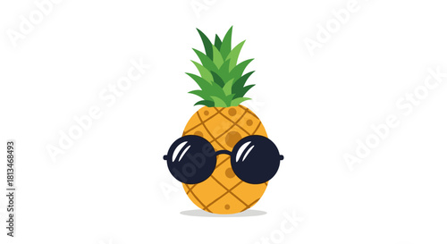 A cartoon pineapple wearing round black sunglasses on a white background.