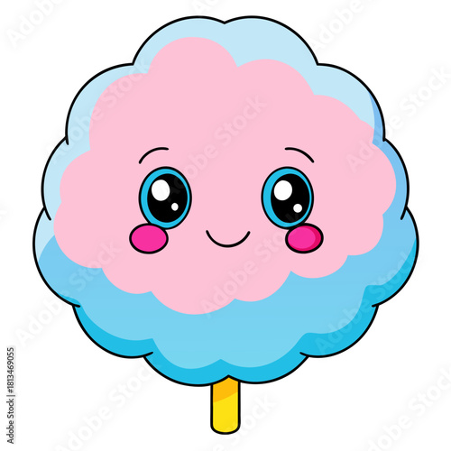 Cute kawaii cotton candy character with big blue eyes and pink cheeks isolated on white background isolated on transparent background silhouette