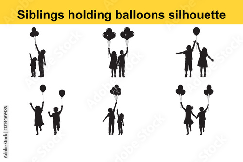 Siblings holding balloons silhouette