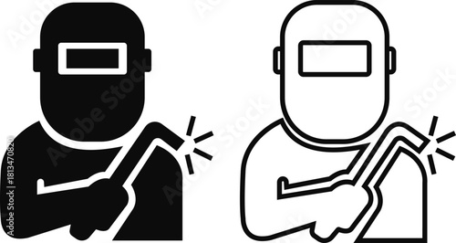 Construction worker icon set builder plumber painter welder engineer maintenance labor character vector pack, black and white and solid professional industry tool avatar symbols for service and repair