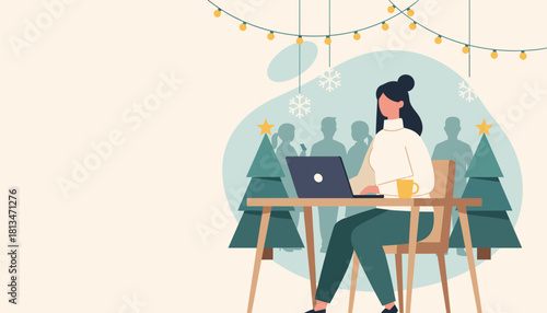 Remote work during the holidays Female professional busy with Christmas deadlines
