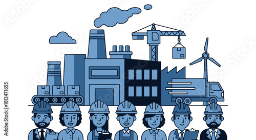 Industrial team and factory infrastructure Supply chain manufacturing logistics and renewable energy concept