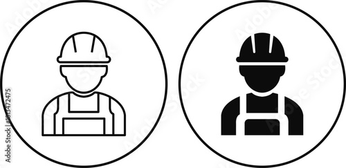 Construction worker icon set builder plumber painter welder engineer maintenance labor character vector pack, black and white and solid professional industry tool avatar symbols for service and repair