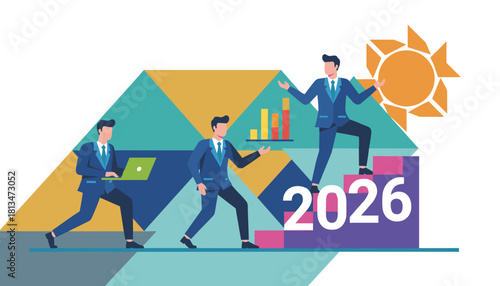 Business team achieving 2026 goals symbolizing professional success financial growth and teamwork