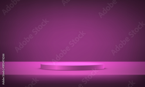Abstract 3D Dark Purple cylinder pedestal podium background on purple and black wall scene space for product display presentation, Stage showcase. Vector illustration.