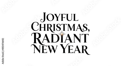 An elegant black and white typographic design conveys joyful Christmas wishes and radiant New Year greetings, perfect for festive seasonal celebrations.
