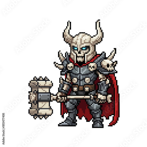 pixel art revenant bonecrusher knight wielding massive cursed axe